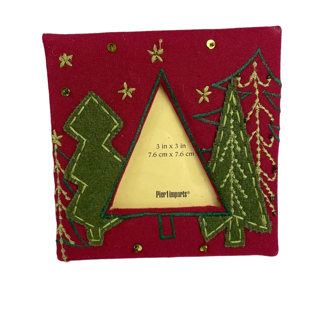 Pier 1 Imports Fabric Christmas 3”x3” Picture Photograph Frame Holiday Felt Tree